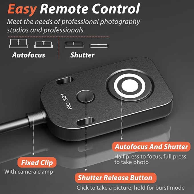 for Canon R5C Video Cable Release Cable Remote Camera Small Shutter Release Remote Control RC301-N3 196.8 "Extended Cable Remote Wired Button R5 5d 5d3 5d4 1dxii 6d 6d2 7d (RC301-N3 196.8in/5m)