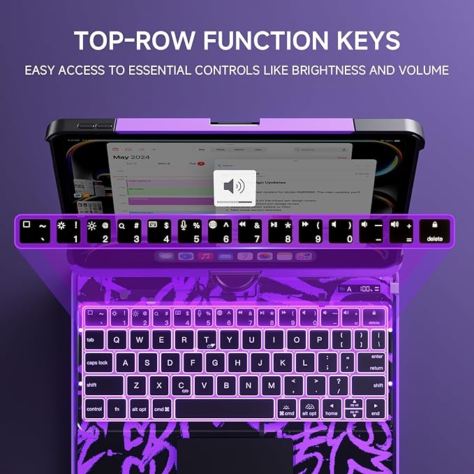 Transparent Case with Keyboard iPad Air (M3/M2,2025/2024) 11 Inch,Compatible 10.9" iPad Air 5th/4th & 11" iPad Pro 4/3/2/1,7-Color Backlit,Wireless Keyboard, 360°Rotating,with trackpad,Purple