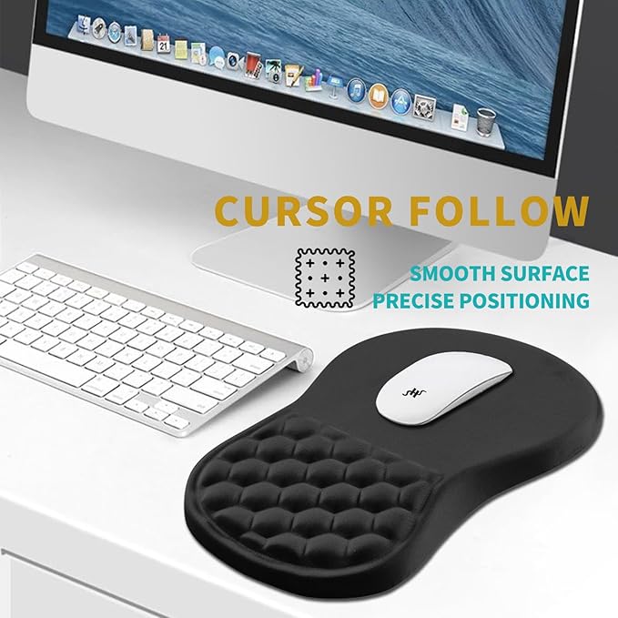 Hokafenle Ergonomic Mouse Pad Wrist Support, Wrist Rest Mousepad for Carpal Tunnel Pain Relief with Integrated Memory Foam Slope Massage Bulge (11.8x7.9 inch,Polar Night