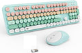 Wireless Keyboard and Mouse Set, 105 Round Keys Full-Size Cute Colorful Keyboard and Mouse with Retro Typewriter for PC/Mac/Laptop/Tablet/Computer/Windows Light Blue