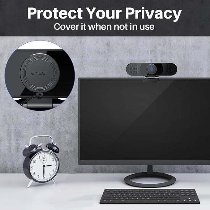 EMEET 3 in 1 Webcam - 1080P Webcam with Microphone and Speakers, Noise Reduction, Auto Low Light Correction W/Cover, C980 Pro USB Camera Web cam 60°-98° for Video Conferencing Streaming/Gaming/Class