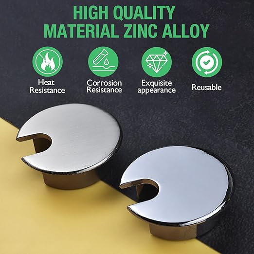 2 Pcs Desk Grommet 1-3/8" / 35 mm, Desk Cord Hole Cover, Cable Grommet Metal Zinc Alloy Materilal, Desk Hole Grommet for Home & Office Pc, Detachable Cable Cord Organizer-Matte Silver