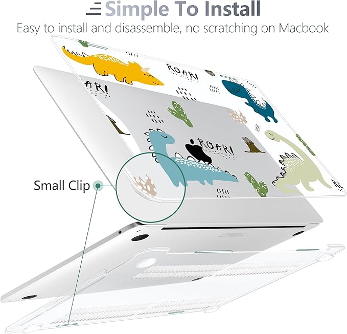 Batianda Case for M1 MacBook Air 13 Inch Model A2337 A2179 A1932 2021 2020 2019 Release,Lovely Creative Series Design Hard Shell with Keyboard Cover & Screen Protector, Cute Dinosaur