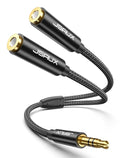 JSAUX Headphone Splitter, Audio Splitter 3.5mm Male TRS to 2 Dual 3.5mm Female Adapter Nylon-Braided Stereo Y Aux Cable for iPhone, Samsung, Tablets, Laptop, PlayStation and More [Black]