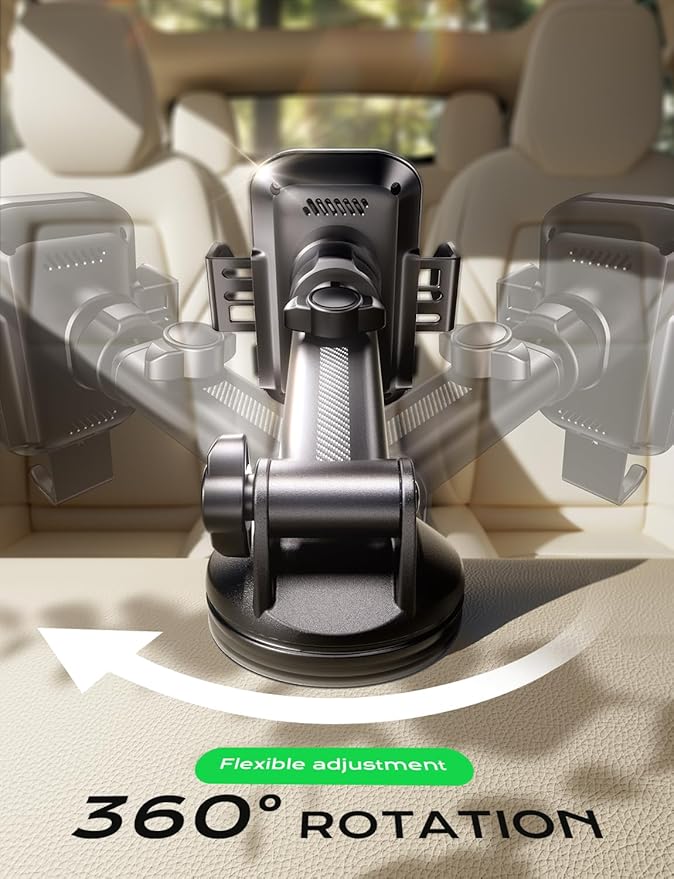 Wireless Car Charger, 15W Fast Charging Auto Clamping Car Phone Holder Mount, [Vent Clip+Suction Cup] Car Phone Holder Wireless Charger with iPhone 16/15/14/13, for Samsung Galaxy Series