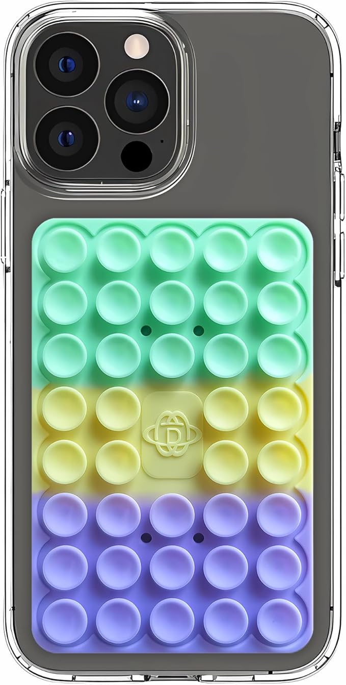 Silicone Double-Sided Suction Phone Grip Detachable Mount - Car Dashboard/Shower Phone Holder, Hands-Free For Selfies & Videos, TikTok/ASMR - iphone & Android Compatible (3.94"x2.5",Colorful Stripes)