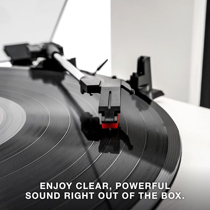 Victrola Montauk Vinyl Record Player, White Wood Finish, 3-Speed Belt Driven Turntable with Stereo Bluetooth Speaker Pair, RCA Output and 3.5mm Headphone Jack, Removable Dust Cover