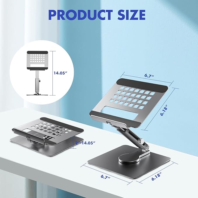 360° Rotating Tablet Stand - Adjustable iPad Tablet Holder for Desk, Foldable iPad Swivel Stand for Home & Office (Charcoal Gray)