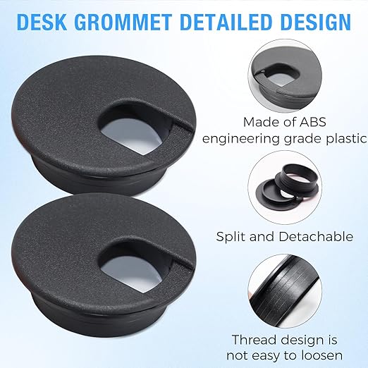 Desk Grommet 1-3/8" (35 mm), Desk Cord Hole Cover, Cable Grommet ABS Plastic, Desk Hole Grommet for Office and Home Table Cable, Detachable Cable Cord Organizer (Light Grey 8 Pcs)