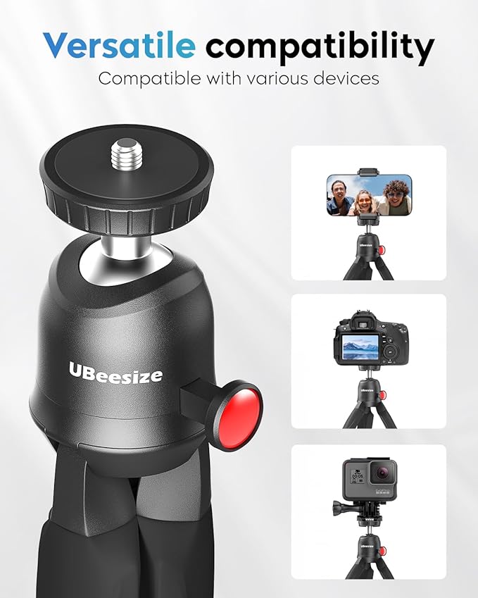 UBeesize Flexible Tripod for iPhone and Samsung with Remote and Phone Holder, Ideal for Video Recording, Vlogging, and Selfies, Compatible with Canon and Sony Cameras