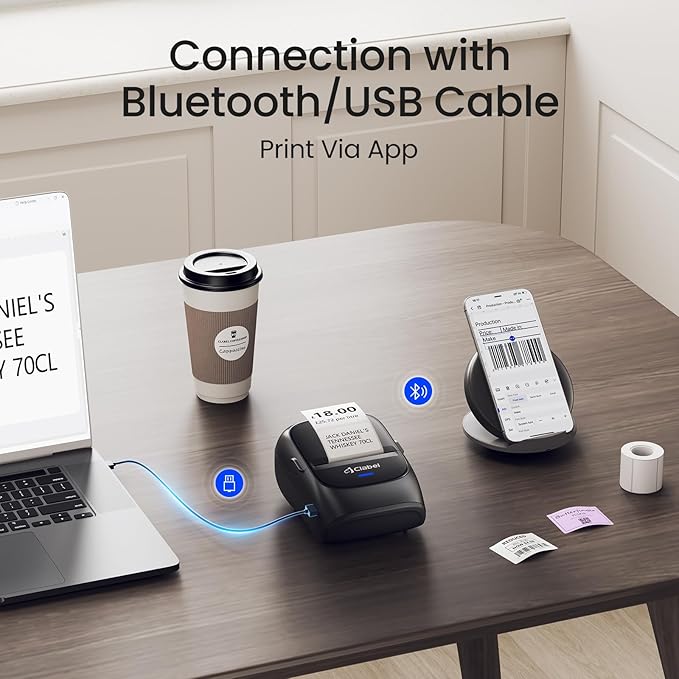 CLABEL 221B Label Maker Machine with Tape, 2 Inch Thermal Label Printer, Portable Bluetooth Sticker Maker Machine Barcode Labeler Compatible with Phone & PC for Small Business Retail Office