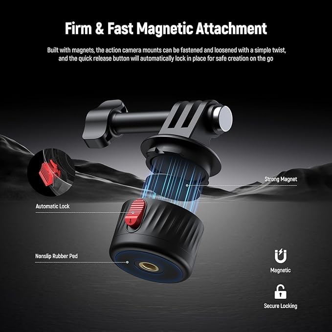 NEEWER Magnetic Action Camera Mount Kit, Compatible with GoPro Hero 13 12 11 Max DJI Osmo Action Insta360, ABS Magnetic Quick Release Mount for POV Shots, GP-24