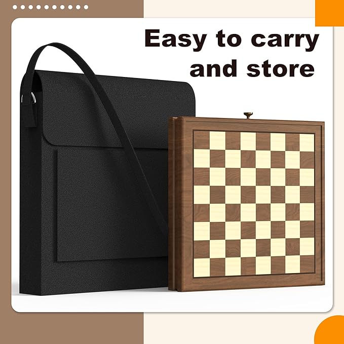 Premium Natural Walnut 13" x 13" Magnetic Wooden Chess Set with 1 Built-in Storage Drawers - 2 Bonus Extra Queens - 24 Checkers Pieces - Staunton Chess Pieces, Board Games Chess Sets
