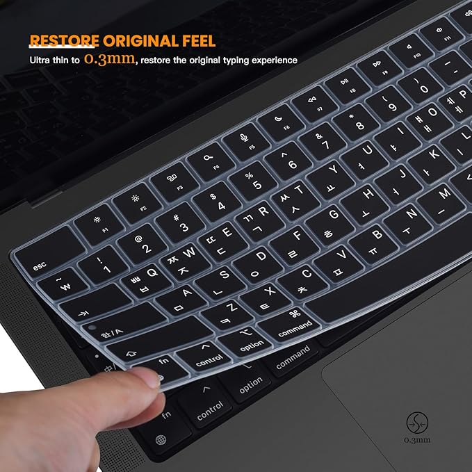 Korean Silicone Keyboard Cover Skin for 2024 2023 14.2 inch Apple MacBook Pro 14 A3112 A3401 A3185 A2992 A2918 A2442 A2779/Pro 16 A3403 A3186 A2991 A2485 A2780 with M4 M3 M2 M1 Pro Max Chip - Black