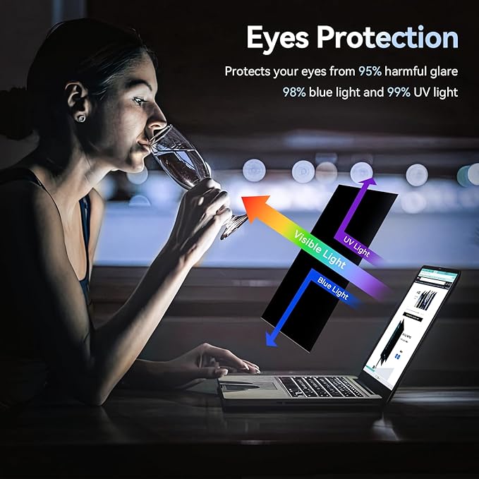 Laptop Privacy Screen 17 Inch Compatible With Lenovo Hp Dell Acer Asus Thinkpad Envy Xps, 16:10 Aspect Removable Anti Glare Blue Light Filter Protector, 17in Computer Monitor Privacy Shield