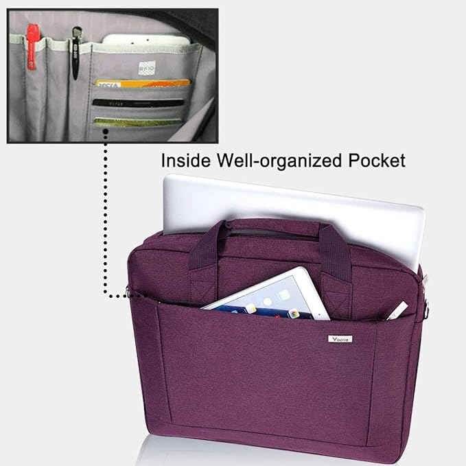 Voova Laptop Bag Case 15 15.6 16 Inch, Computer Sleeve Messenger Bag with Shoulder Strap Expandable Waterproof Business Briefcase for Women Ladies to Work Travel School, Fit 14-16 Inch Laptop,Purple