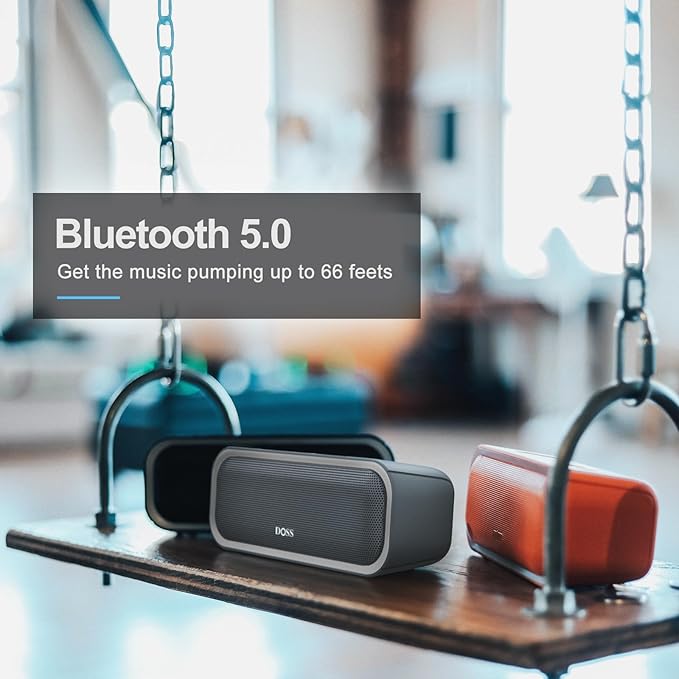DOSS SoundBox Pro Bluetooth Speaker with 20W Stereo Sound, Active Extra Bass, IPX6 Waterproof, TWS Pairing, Multi-Colors Lights, 20H Playtime, Portable for Beach, Outdoor-Stone Blue