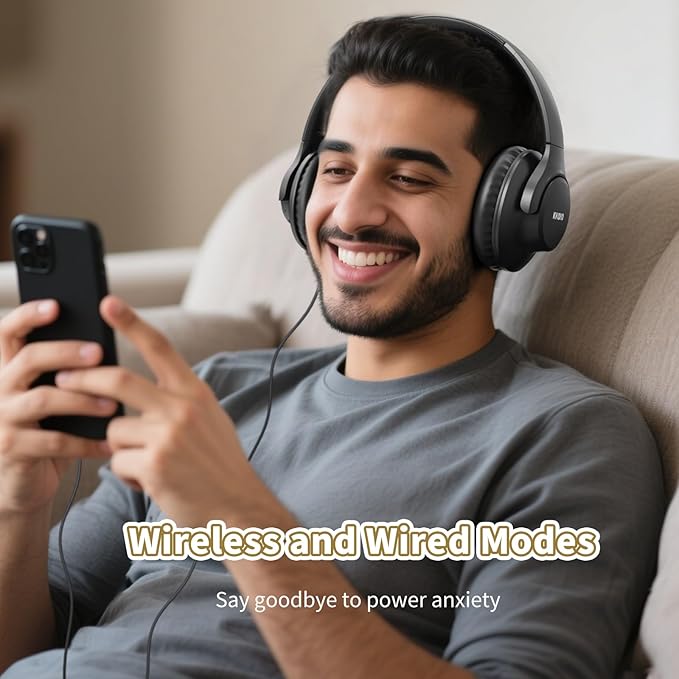 KVIDIO Bluetooth Headphones Over Ear, 65 Hours Playtime Wireless Headphones with Microphone, Foldable Lightweight Headset with Deep Bass, HiFi Stereo Sound Low Latency for Travel Work Cellphone