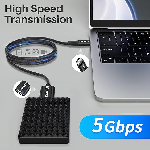 USB C to USB Female Cable 3FT, Type-C Male to USB A 3.1 Female OTG Cable, 5Gbps Data Transfer, Compatible with MacBook Pro/Air, iPhone 16 Pro Max/16 Plus/16/15 Series, Galaxy S24/S23/S22/S21 and More