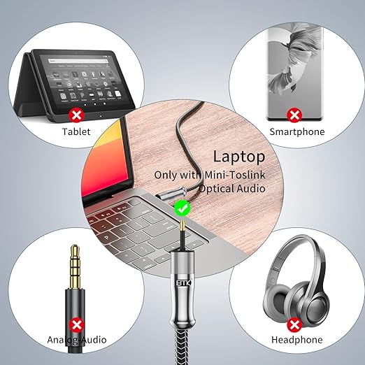 EMK 24K Gold-Plated Toslink to Mini Toslink Cable (1.5ft/0.5M) - Digital Optical Audio Cable with 3.5mm Mini Plug for Soundbar, Home Theater, TV - Silver SPDIF Fiber Optic Cable