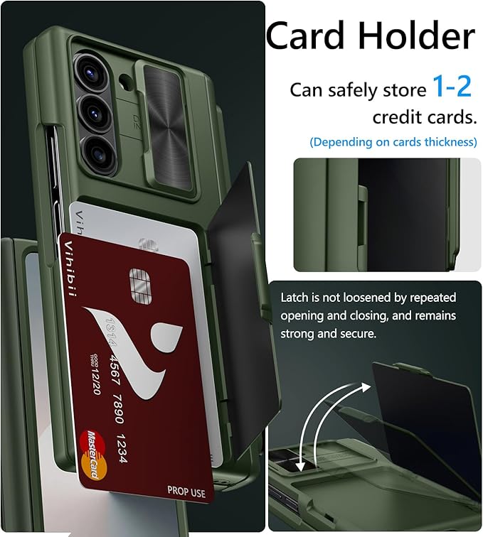Vihibii for Samsung Galaxy Z Fold 6 Wallet Case with S Pen Holder & Card Holder & Camera Lens Cover & Hinge Protection & Front Screen Protector, Heavy Duty Phone Case for Samsung Z Fold 6 5G, Green
