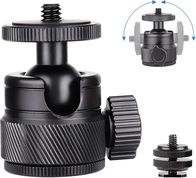 Mini Ball Head, CNC All Metal Aluminum Universal Panoramic Tripod Head Mount for Compact DSLR Action Cam Phone LED Ring Light Monopod Slider, 4.4lb Max Load