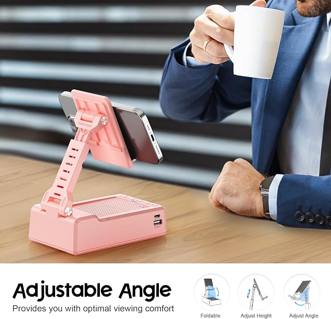 JTEMAN Gifts for Men Women,Cell Phone Stand with Bluetooth Speaker,Cool Tech Gadgets,Unique Birthday Gifts for Men Husband Mom Dad-Pink