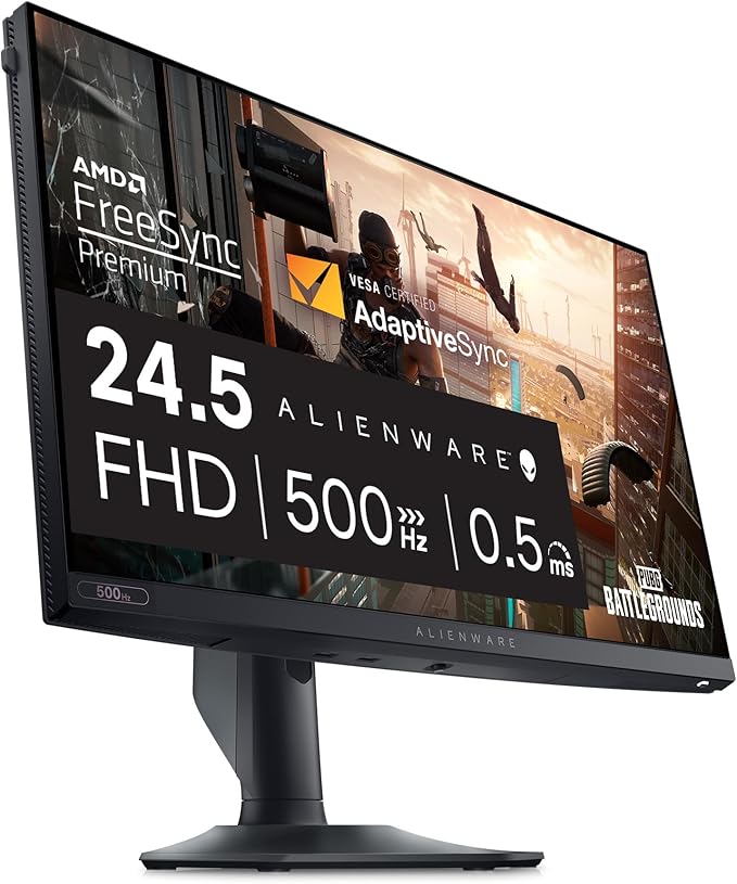 Alienware AW2524HF Gaming Monitor - 24.5-inch (1920x1080) 500Hz (Overclock) 0.5ms Display, Height/Tilt/Swivel/Pivot Adjustability, 3yr Advanced Exchange-Black