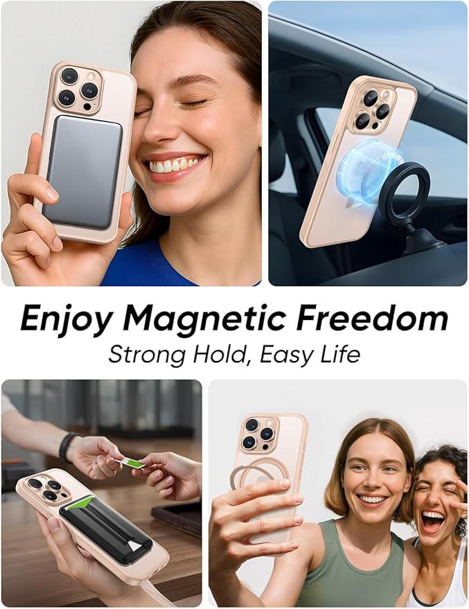 MAGIC JOHN 360° Rotatable Magnetic Invisible Stand for iPhone 15 Pro Case [Anti-Slip Grip] [Compatible with MagSafe] 16FT Shockproof for iPhone 15 Pro Case with Kickstand, Rose Gold