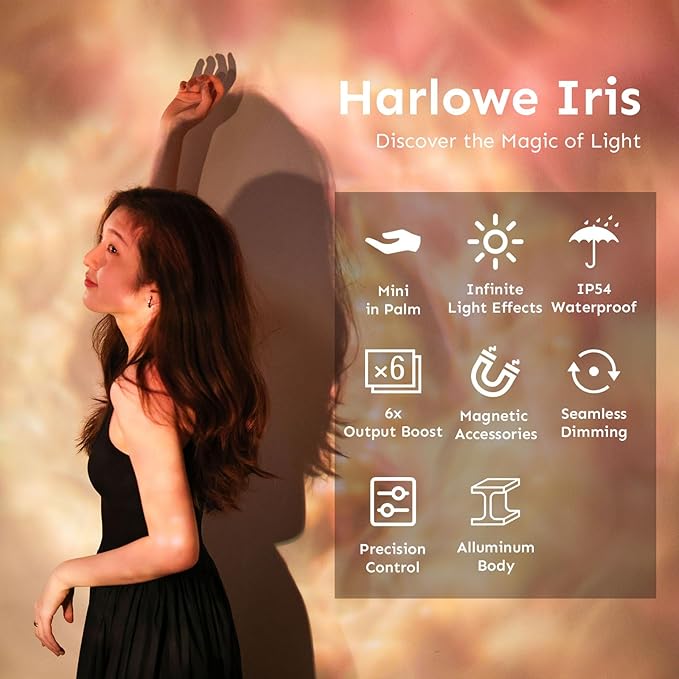 Iris Portable LED Photography Light Creator Kit with LCD Display, App Control, CRI/TLCI 96+, 2700-6500K Bi-Color On Camera Light for Content Creators, 5W, Black