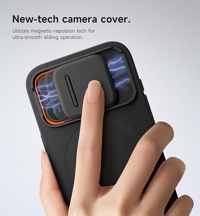 SURITCH for iPhone 15 Pro Case with Magnetic Camera Slide Cover and Adjustable Kickstand, Compatible with MagSafe, Shockproof Bumper Case Slim Protective Cover 6.1 Inch, Black