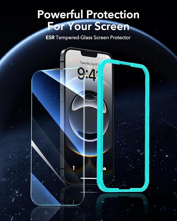 ESR 3 Pack for iPhone 16e/iPhone 14/iPhone 13/iPhone 13 Pro Screen Protector, [9H Hardness] [Military Grade Shatterproof] Tempered Glass Film with Easy Installation Tool, Scratch Resistant