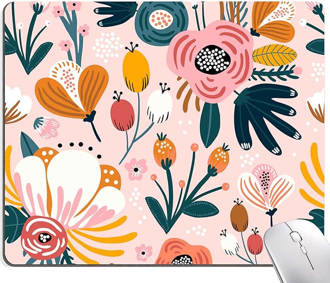 Pink Cute Flower Mouse Pad, Floarl Mouse Pad Custom Design, Square Waterproof Mouse Pad Non-Slip Rubber Base MousePads for Office Laptop, 9.5x7.9x0.12 Inch