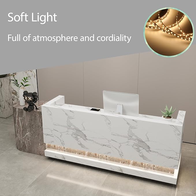 Front Desk Reception Counter - Lockable Storage & Keyboard Tray | Reception Desk with Counter, Customizable Large Counter Table (Black+White, 72'')