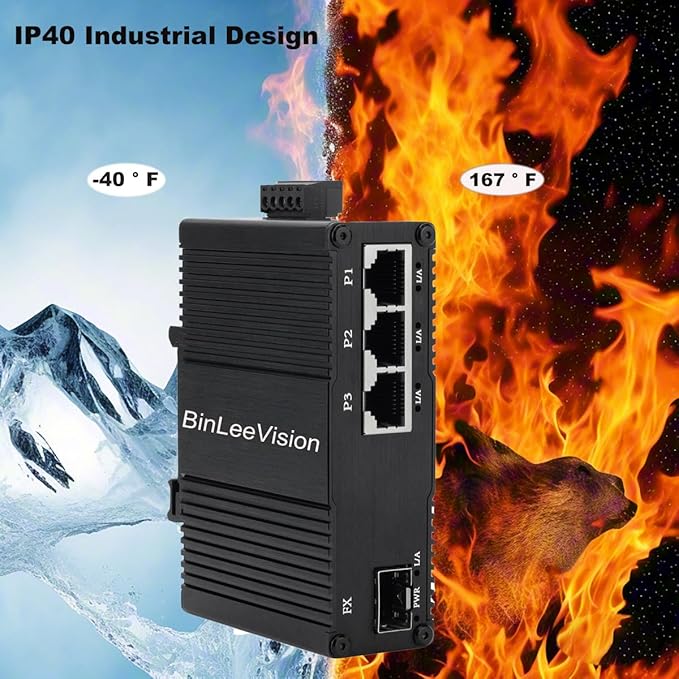 Industrial Mini Gigabit Ethernet Switch 3-Port RJ45 10/100/1000BASE-T+1-Port SFP Slot,Unmanaged Network Switch,Network Hub,Dinrail Mount or Wall-Mount,Plug & Play,Fanless (3 RJ45+ 1SFP)