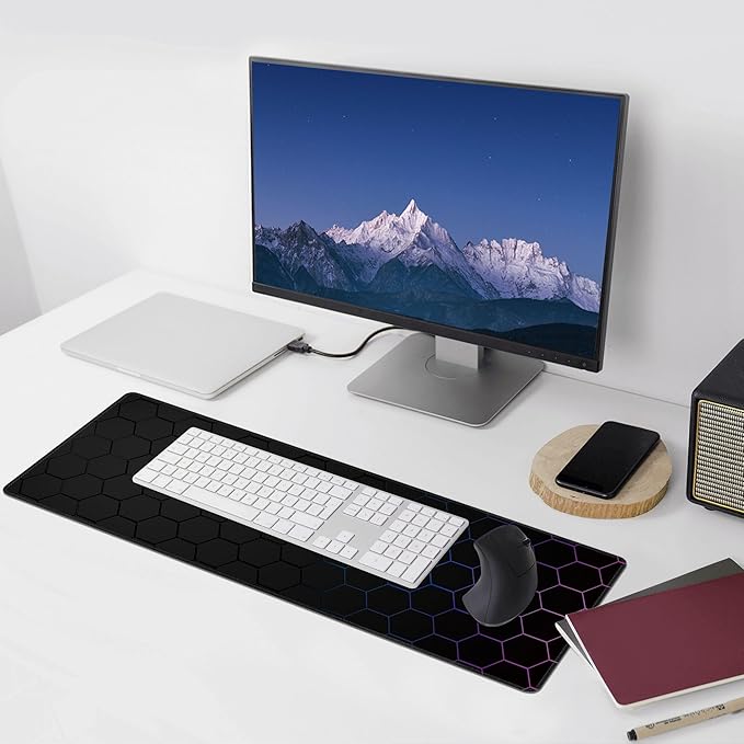 Hexagon Honeycomb Large Mouse Pad,Gaming Keyboard Desk Pad,Extended Mouse Mat Non-Slip Rubber Base with Stitched Edges for Office Game Home XL 31.5"x11.8"