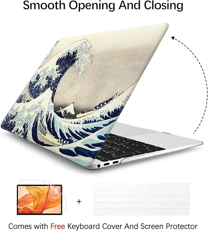 Compatible with MacBook Pro 13 inch Art Case Skin, 2022, 2021, 2020-2016 Release A2289/A2251/A2338 M1 Pattern Gray Hard Shell with Keyboard Cover & Screen Protector (The Great Wave by Hokusai)