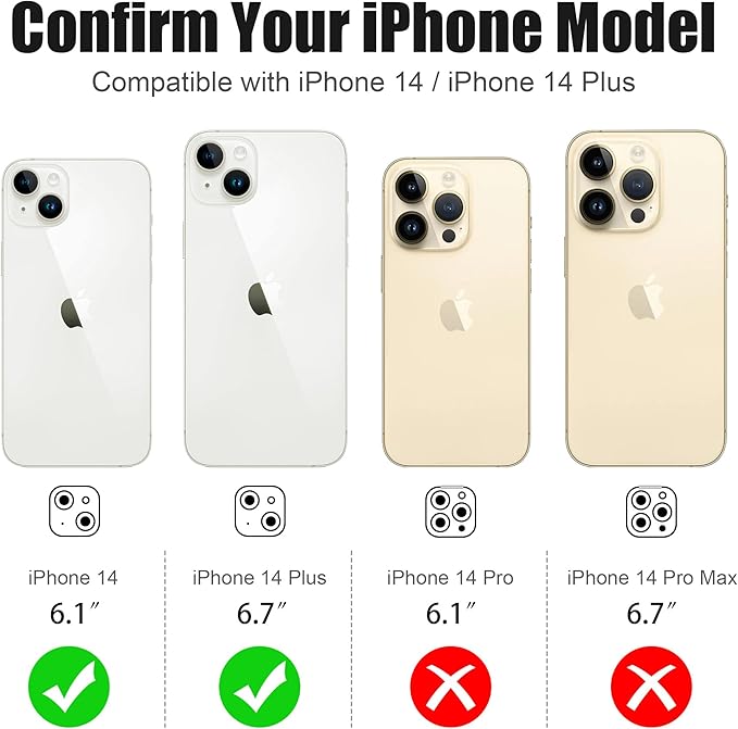 AGVEE 3+3 6 Pack for iPhone 14 6.1" / 14 Plus 6.7" Camera Lens Cover Protector, Bling Diamond & Bling Glitter Metal Ring 9H Tempered HD Glass Camera Cover Protector Film, Bling-Rose