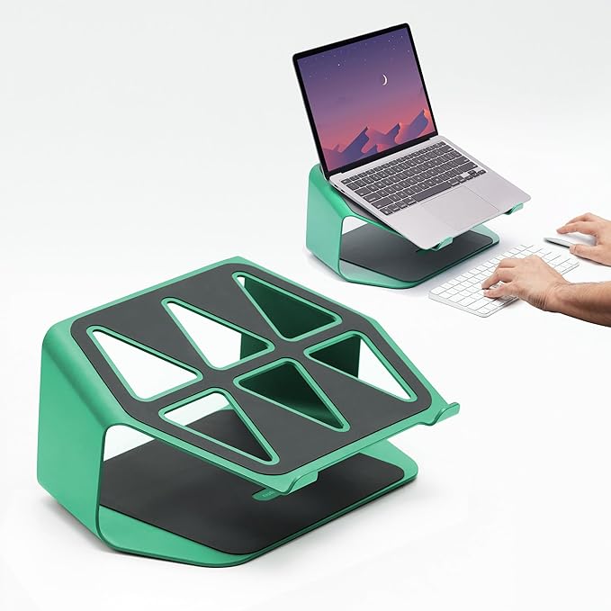 NUMIN Facet Laptop Station Green | Laptop Tabletop Stand Tall Height Ventilated | Sturdy Rust Free Metal Design | Anti Slip leatherite Surface | Compatible for MacBook, HP, Dell, Lenovo