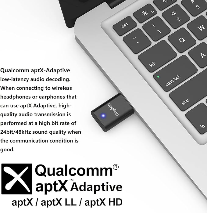 eppfun LE Audio USB C Bluetooth 5.4 Transmitter Adapter for PS5/PC/Xbox/Switch/Android with APTX Adaptive, Low Latency LC3 for Game/Chat (Black)