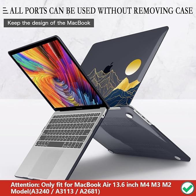 CISSOOK Compatible with MacBook Air 13.6 Inch Case A3240 A3113 A2681, Laptop Hard Shell Mountain Sunshine Cover with Keyboard Cover for MacBook Air 13 M2 M3 M4 Release 2022 2024 2025