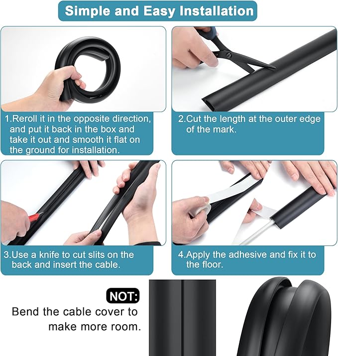 Cord Hider Floor, 3FT, Brown Cord Cover Floor, Cord Protector Floor Extension Cable Cover, Soft PVC Wire Covers - Cable Management Hide Cords on Floor - Cord Cavity: 0.7" (W) x 0.4"(H)