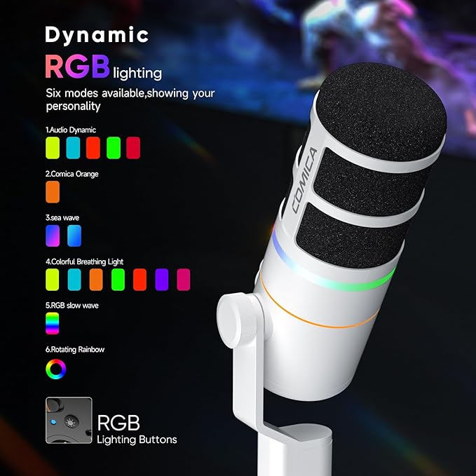 EJoy D10 PRO(A) USB Wireless Gaming Microphone – Boom Arm Mic with Wired/Wireless Modes, XLR/USB-C, Real-Time Monitoring, 45H Battery, RGB Dynamic Mic for Gaming, Streaming, Podcast, Recording (White)