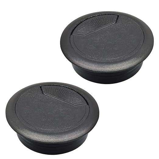 Desk Grommet 2" (50 mm), Desk Cord Hole Cover, Cable Grommet ABS Plastic, Desk Hole Grommet for Office and Home Table Cable, Detachable Adjustable Cable Cord Organizer (Black 2 Pcs)