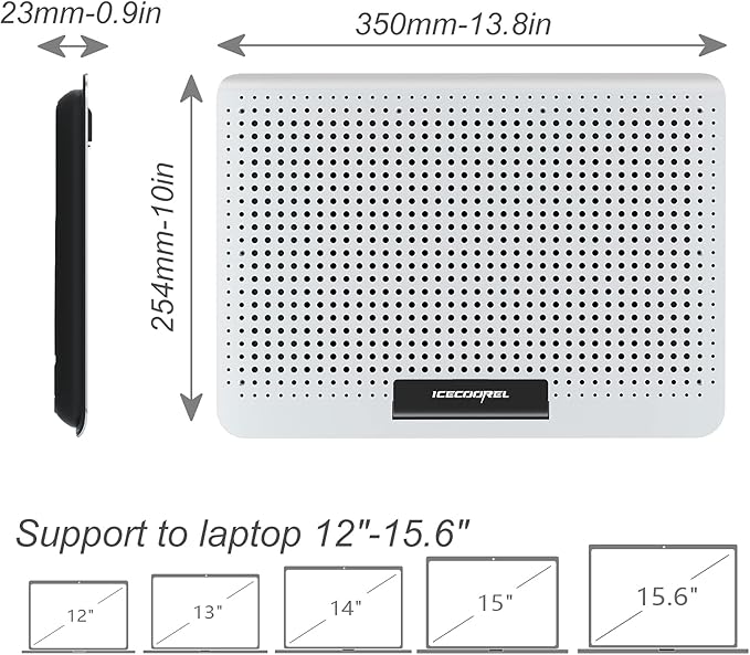 ICE COOREL Aluminum Laptop Cooling Pad, Laptop Cooler Stand with 7 Height Adjustable, Laptop Fan Cooling Pad for Laptop 12-15.6 Inch, Notebook Cooler Pad with Two USB Port (Silver)