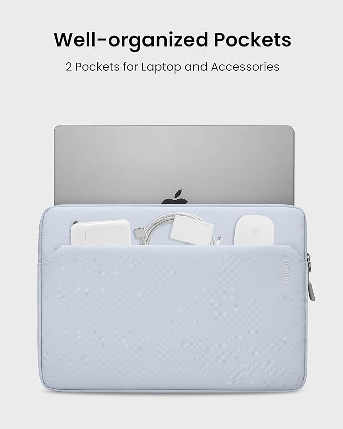 tomtoc Slim Laptop Sleeve Case for 13-inch New MacBook Air M4/A3420 M3/A3113 M2/A2681, M1/A2337 2025-2018, MacBook Pro M2/M1, Water-Resistant Protective Carrying Case with Accessories Pocket