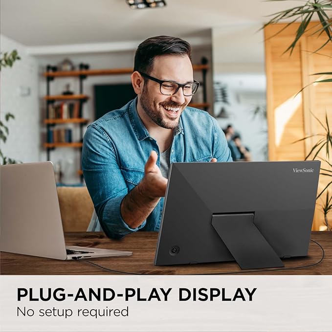 ViewSonic VA1653 16 Inch 1080p FHD IPS Portable Monitor with Eye Care, Built-in Stand, USB C, Mini HDMI, and Protective Case External Second Screen for Laptops, PC, Mac, and Gaming Consoles