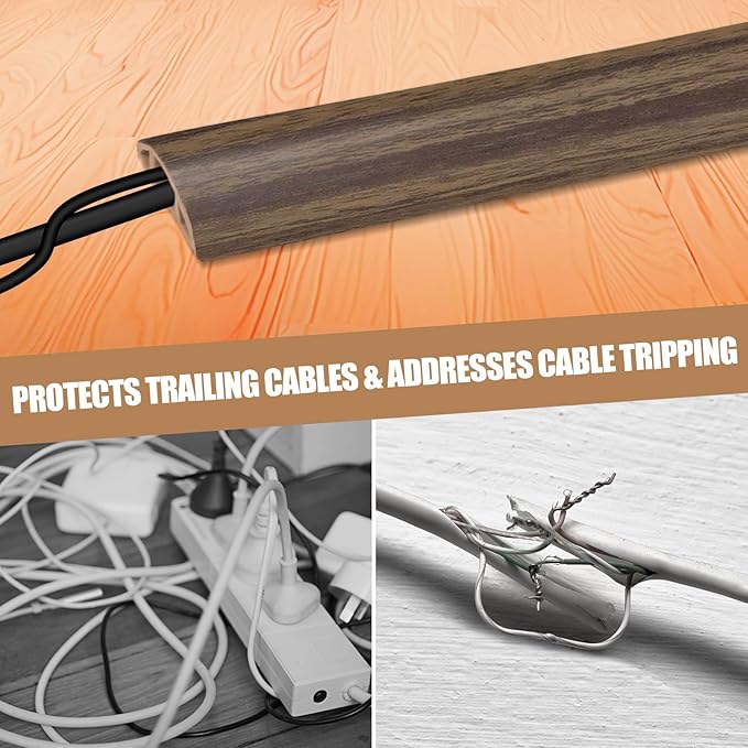 Floor Cord Cover Self Adhesive Cord Hider,3.3FT Cable Management, Extension Strip Protector for Wires, Prevent Cable Trips for Offices, Gyms, Exhibitions Cavity:0.51"(W) x 0.3"(H) Wood Walnut
