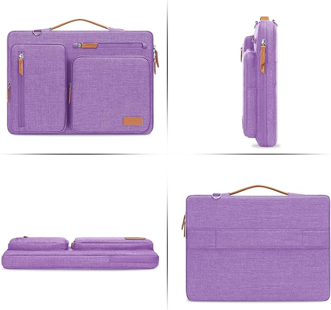 MOSISO 360 Protective Laptop Shoulder Bag,13-13.3 inch Computer Bag Compatible with MacBook, HP, Dell, Lenovo, Asus Notebook,Side Open Messenger Bag with 4 Zipper Pockets&Handle, Lilac