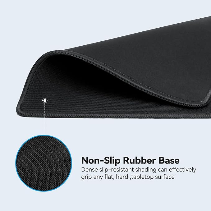 TECKNET Mouse Pad with Anti-fray Stitching, Waterproof Surface & Non-Slip Rubber Base with Stitched Edges Gaming Mouse Mat for Laptop，Compatible with Laser and Optical Mice - Black